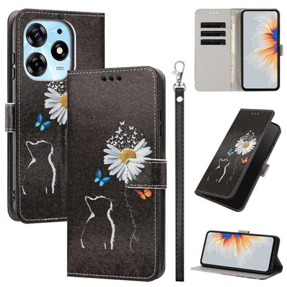 Painted Pattern Vegan Leather Phone Case with Strap, For Tecno Pova 5 4G, For Tecno Camon 20 Premier, For Tecno Camon 20 Pro 5G, For Tecno Camon 20/20 Pro, For Tecno Spark 10/Spark 10C, For Tecno Spark Go 2023, For Tecno Spark 10 Pro/K17 4G