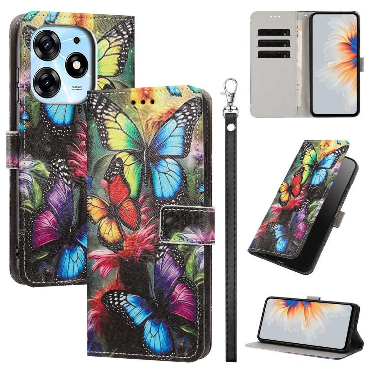 Painted Pattern Vegan Leather Phone Case with Strap, For Tecno Pova 5 4G, For Tecno Camon 20 Premier, For Tecno Camon 20 Pro 5G, For Tecno Camon 20/20 Pro, For Tecno Spark 10/Spark 10C, For Tecno Spark Go 2023, For Tecno Spark 10 Pro/K17 4G