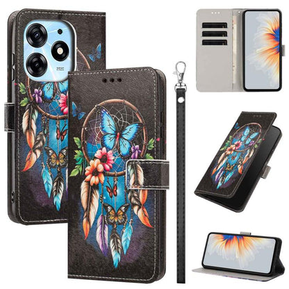 Painted Pattern Vegan Leather Phone Case with Strap, For Tecno Pova 5 4G, For Tecno Camon 20 Premier, For Tecno Camon 20 Pro 5G, For Tecno Camon 20/20 Pro, For Tecno Spark 10/Spark 10C, For Tecno Spark Go 2023, For Tecno Spark 10 Pro/K17 4G