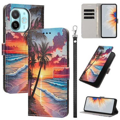 Painted Pattern Vegan Leather Phone Case with Strap, For Tecno Pova 7 Ultra 5G, For Tecno Pova 7 4G, For Tecno Camon 40 Pro, For Tecno Camon 40 Premier, For Tecno Camon 40, For Tecno Camon 40 Pro 5G Global, For Tecno Spark 30C 5G/Pop 9 5G              ...