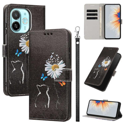Painted Pattern Vegan Leather Phone Case with Strap, For Tecno Pova 7 Ultra 5G, For Tecno Pova 7 4G, For Tecno Camon 40 Pro, For Tecno Camon 40 Premier, For Tecno Camon 40, For Tecno Camon 40 Pro 5G Global, For Tecno Spark 30C 5G/Pop 9 5G              ...