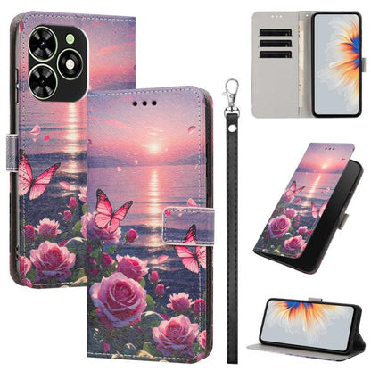 Painted Pattern Vegan Leather Phone Case with Strap, For Tecno Spark 30C, For Tecno Spark Go 1, For Tecno Spark 20 Pro 5G, For Tecno Camon 30 Premier 5G/CL 9, For Tecno Pova 6 Neo, For Tecno Pova 6/Pova 6 Pro, For Tecno Camon 30 Pro, For Tecno Camon 30...
