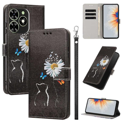 Painted Pattern Vegan Leather Phone Case with Strap, For Tecno Spark 30C, For Tecno Spark Go 1, For Tecno Spark 20 Pro 5G, For Tecno Camon 30 Premier 5G/CL 9, For Tecno Pova 6 Neo, For Tecno Pova 6/Pova 6 Pro, For Tecno Camon 30 Pro, For Tecno Camon 30...