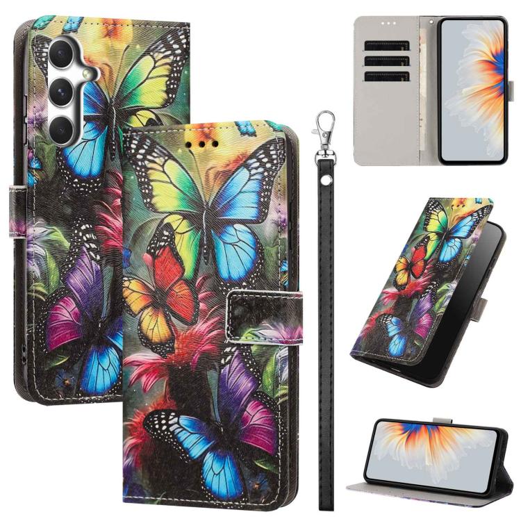 Étui de téléphone en cuir végétalien avec motif peint et dragonne, Pour Galaxy M16 5G / F16 5G, Pour Galaxy M55, Pour Galaxy M35, Pour Galaxy M15, Pour Galaxy M54, Pour Galaxy M14
