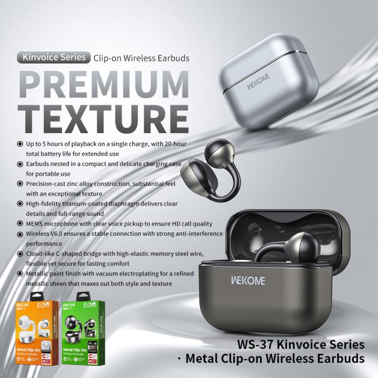 WK WS-37 Kinvoice Series Clip-on Metal Wireless Bluetooth Earphone, WS-37