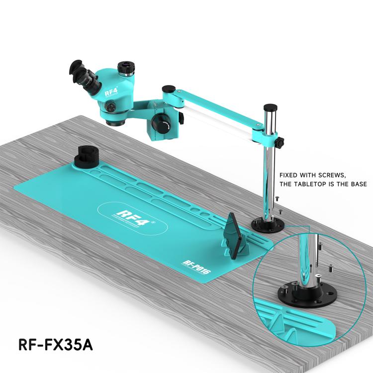 RF4 RF-FX35A 7-50X Free Swing Fixed Trinocular Microscope with RF-PO16 Silicone Pad, Long Version, RF-FX35A