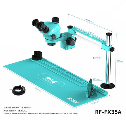 RF4 RF-FX35A 7-50X Free Swing Fixed Trinocular Microscope with RF-PO16 Silicone Pad, Long Version, RF-FX35A