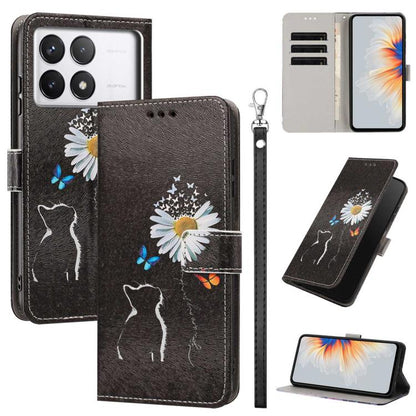 Painted Pattern Vegan Leather Phone Case with Strap, For Redmi A3 4G Global/A3X, For Redmi Turbo 3/Poco F6, For Redmi K70 Pro / K70, For Redmi Note 13 Pro 4G Global, For Redmi Note 13 4G Global, For Redmi K70E/Poco X6 Pro, For Redmi Note 13 5G Global  ...