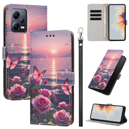 Painted Pattern Vegan Leather Phone Case with Strap, For Redmi Note 12 Turbo/Poco F5, For Redmi Note 12s 4G Global, For Redmi Note 12 Pro 4G, For Redmi Note 12 4G Global, For Redmi 12C/11A 4G Global, For Redmi Note 12 Pro+ Global                       ...