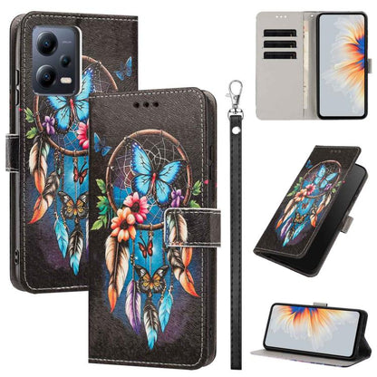 Painted Pattern Vegan Leather Phone Case with Strap, For Redmi Note 12 Turbo/Poco F5, For Redmi Note 12s 4G Global, For Redmi Note 12 Pro 4G, For Redmi Note 12 4G Global, For Redmi 12C/11A 4G Global, For Redmi Note 12 Pro+ Global                       ...
