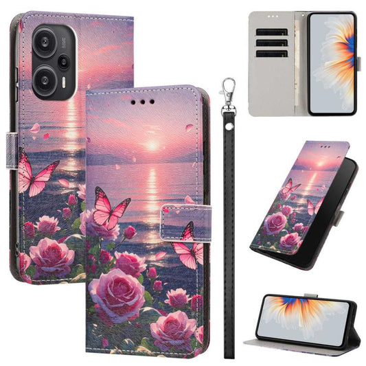 Painted Pattern Vegan Leather Phone Case with Strap, For Redmi Note 12 Turbo/Poco F5, For Redmi Note 12s 4G Global, For Redmi Note 12 Pro 4G, For Redmi Note 12 4G Global, For Redmi 12C/11A 4G Global, For Redmi Note 12 Pro+ Global