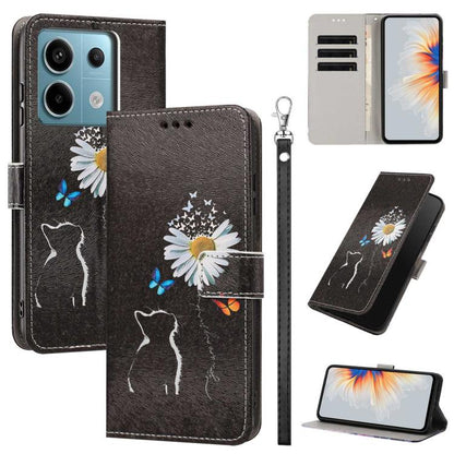 Painted Pattern Vegan Leather Phone Case with Strap, For Redmi A3 4G Global/A3X, For Redmi Turbo 3/Poco F6, For Redmi K70 Pro / K70, For Redmi Note 13 Pro 4G Global, For Redmi Note 13 4G Global, For Redmi K70E/Poco X6 Pro, For Redmi Note 13 5G Global  ...