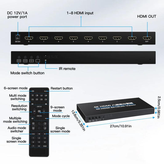 Commutateur répartiteur d'écran 8 voies HDMI 4K 8x1, NK-M618