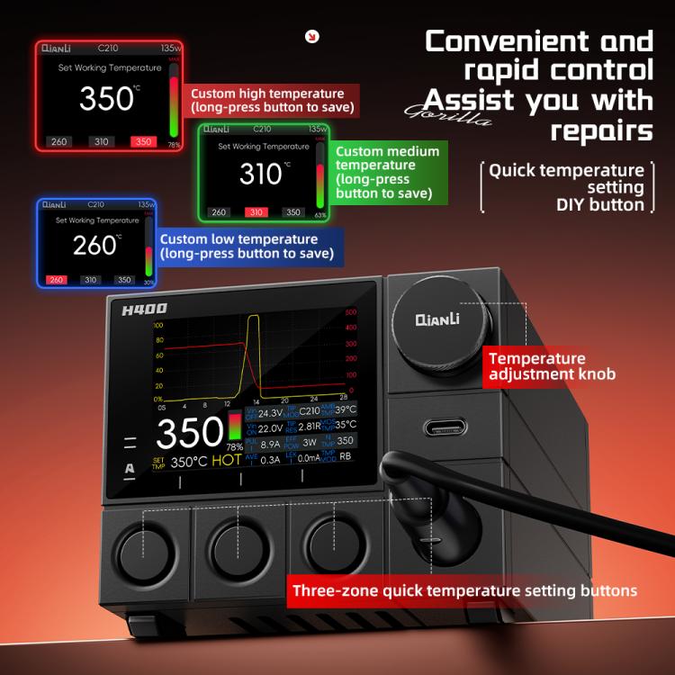 Station de soudage intelligente QIANLI H400 400 W avec support de veille tout-en-un HX1, prise US, prise EU