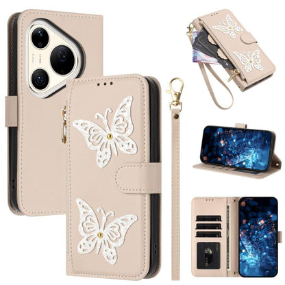 Étui de téléphone en cuir vegan à fermeture éclair avec papillons pailletés et dragonne, pour Huawei nova 16 Pro / 16 Ultra, pour Huawei Pura 90 Pro Max 5G, pour Huawei Pura 90 Pro 5G, pour Huawei Pura 90 5G