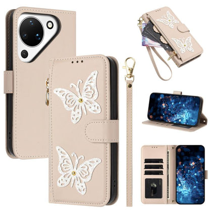 Étui de téléphone en cuir vegan à fermeture éclair avec papillons pailletés et dragonne, pour Huawei nova 16 Pro / 16 Ultra, pour Huawei Pura 90 Pro Max 5G, pour Huawei Pura 90 Pro 5G, pour Huawei Pura 90 5G