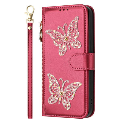 Étui de téléphone en cuir vegan à fermeture éclair avec papillons pailletés et dragonne, pour Huawei nova 16 Pro / 16 Ultra, pour Huawei Pura 90 Pro Max 5G, pour Huawei Pura 90 Pro 5G, pour Huawei Pura 90 5G