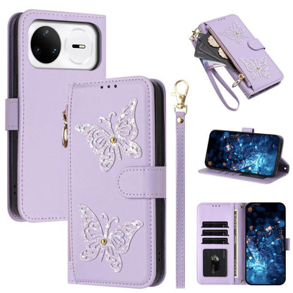 Étui de téléphone en cuir vegan à fermeture éclair avec papillons pailletés et dragonne, pour Huawei nova 16 Pro / 16 Ultra, pour Huawei Pura 90 Pro Max 5G, pour Huawei Pura 90 Pro 5G, pour Huawei Pura 90 5G