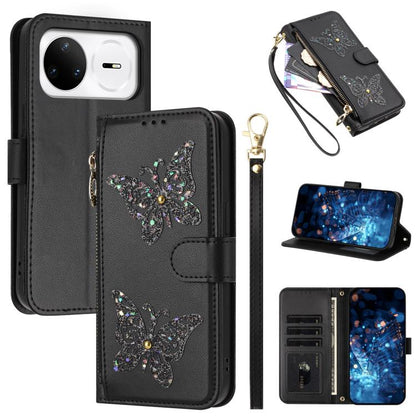 Étui de téléphone en cuir vegan à fermeture éclair avec papillons pailletés et dragonne, pour Huawei nova 16 Pro / 16 Ultra, pour Huawei Pura 90 Pro Max 5G, pour Huawei Pura 90 Pro 5G, pour Huawei Pura 90 5G