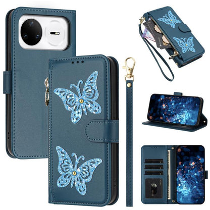 Étui de téléphone en cuir vegan à fermeture éclair avec papillons pailletés et dragonne, pour Huawei nova 16 Pro / 16 Ultra, pour Huawei Pura 90 Pro Max 5G, pour Huawei Pura 90 Pro 5G, pour Huawei Pura 90 5G