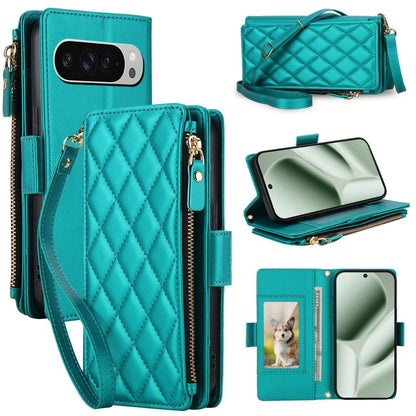 Crossbody Diamond 9 Card Slots Zipper Bag Vegan Leather Phone Case, For Google Pixel 10 Pro XL / Pixel 9 Pro XL, For Google Pixel 10 / 10 Pro / 9 / 9 Pro