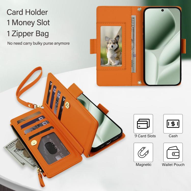 Crossbody Diamond 9 Card Slots Zipper Bag Vegan Leather Phone Case, For Google Pixel 10 Pro XL / Pixel 9 Pro XL, For Google Pixel 10 / 10 Pro / 9 / 9 Pro