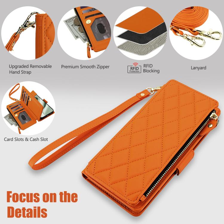 Crossbody Diamond 9 Card Slots Zipper Bag Vegan Leather Phone Case, For Google Pixel 10 Pro XL / Pixel 9 Pro XL, For Google Pixel 10 / 10 Pro / 9 / 9 Pro