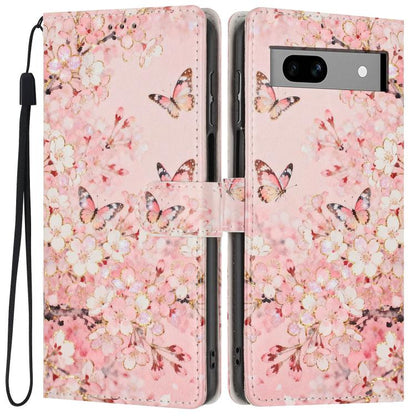 Colorful Painting Vegan Leather Phone Case with Lanyard, For Google Pixel 8, For Google Pixel 7a, For Google Pixel 7 Pro 5G