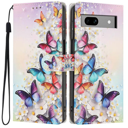 Colorful Painting Vegan Leather Phone Case with Lanyard, For Google Pixel 8, For Google Pixel 7a, For Google Pixel 7 Pro 5G