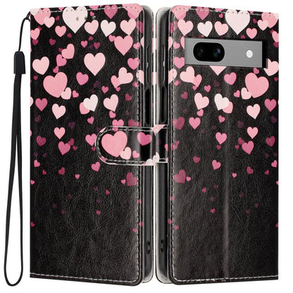Colorful Painting Vegan Leather Phone Case with Lanyard, For Google Pixel 8, For Google Pixel 7a, For Google Pixel 7 Pro 5G