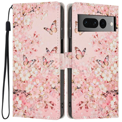 Colorful Painting Vegan Leather Phone Case with Lanyard, For Google Pixel 8, For Google Pixel 7a, For Google Pixel 7 Pro 5G
