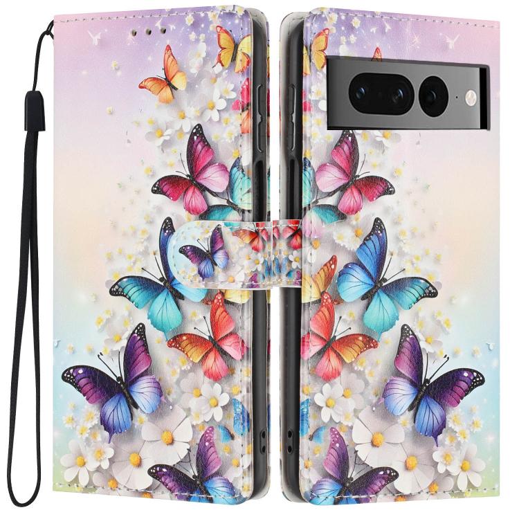 Colorful Painting Vegan Leather Phone Case with Lanyard, For Google Pixel 8, For Google Pixel 7a, For Google Pixel 7 Pro 5G