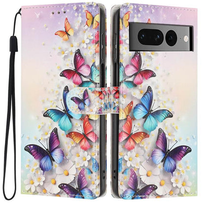 Colorful Painting Vegan Leather Phone Case with Lanyard, For Google Pixel 8, For Google Pixel 7a, For Google Pixel 7 Pro 5G