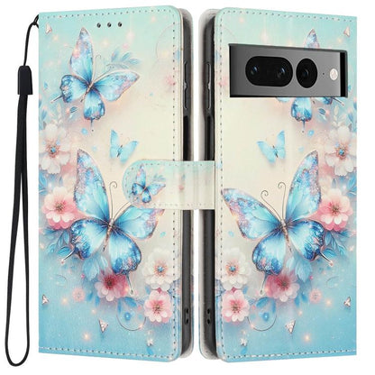 Colorful Painting Vegan Leather Phone Case with Lanyard, For Google Pixel 8, For Google Pixel 7a, For Google Pixel 7 Pro 5G