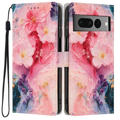 Colorful Painting Vegan Leather Phone Case with Lanyard, For Google Pixel 8, For Google Pixel 7a, For Google Pixel 7 Pro 5G