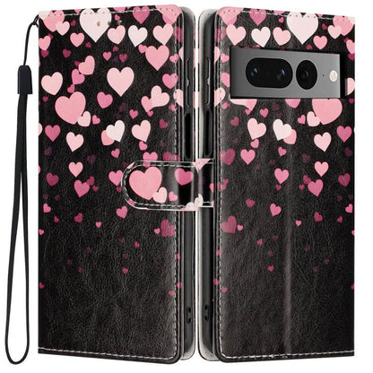 Colorful Painting Vegan Leather Phone Case with Lanyard, For Google Pixel 8, For Google Pixel 7a, For Google Pixel 7 Pro 5G