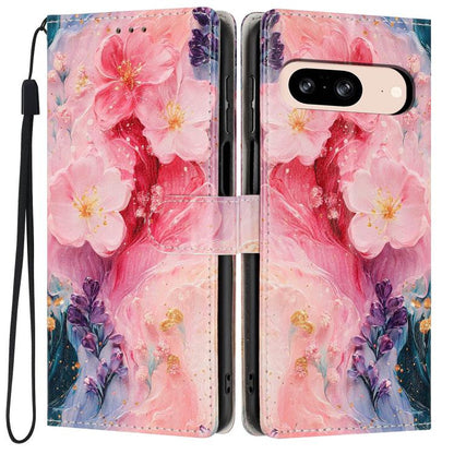 Colorful Painting Vegan Leather Phone Case with Lanyard, For Google Pixel 8, For Google Pixel 7a, For Google Pixel 7 Pro 5G