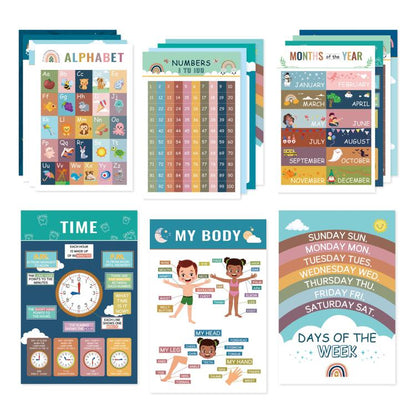 16pcs / Set Children Early Education Bohemian Style English Learning Wall Charts