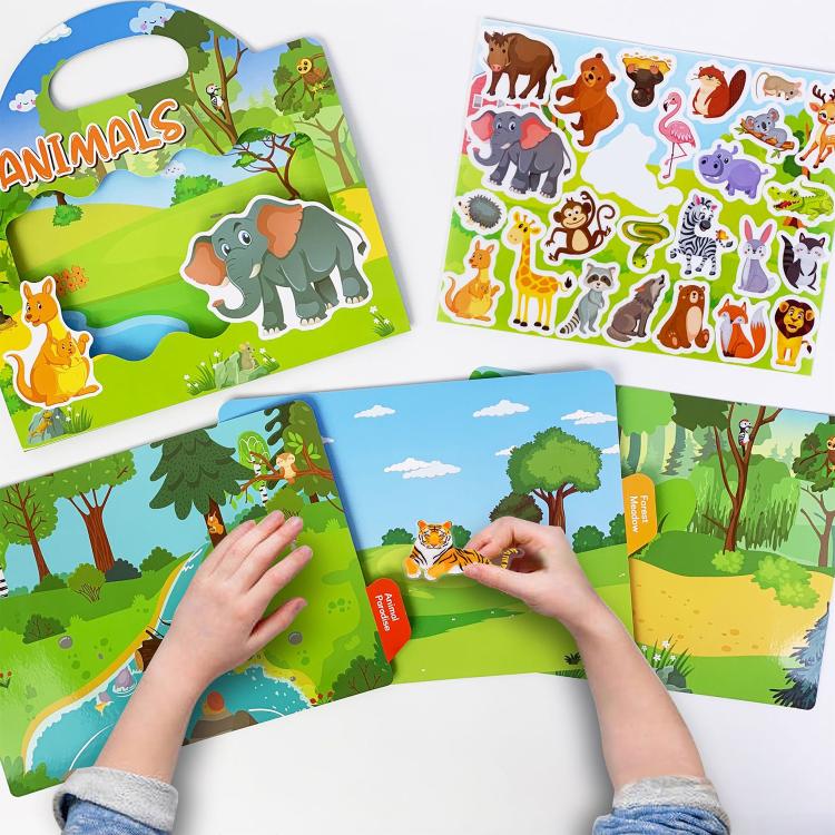 Children Early Education DIY Waterproof Reusable Stickers, Animals T01, Traffic T02, Dinosaur T03, Space T04, Body T05, Ocean T06, Princess T07, Insect T08, Farm T09, Four Seasons T10, Easter T13, Halloween Pumpkin Scarecrow T14, Christmas T15         ...