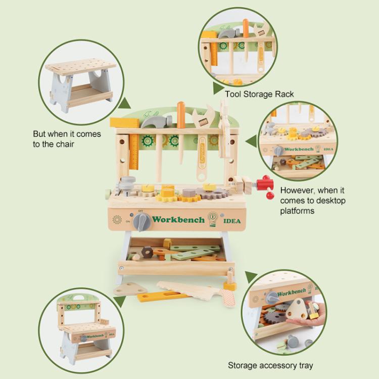 Simulation DIY Children Pretend Play Multifunctional Wooden Tool Bench