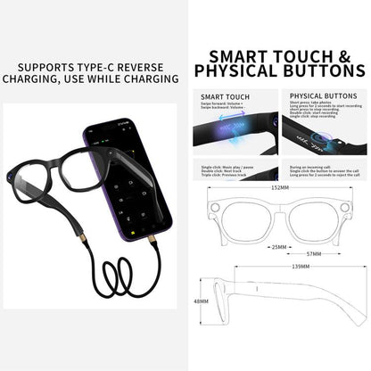 CY03 Smart AI Glasses with 8MP HD Camera, Video Recording WiFi Transmission, Al Smart Voice Assistant, Anti Blue Light Lens, Sunglasses