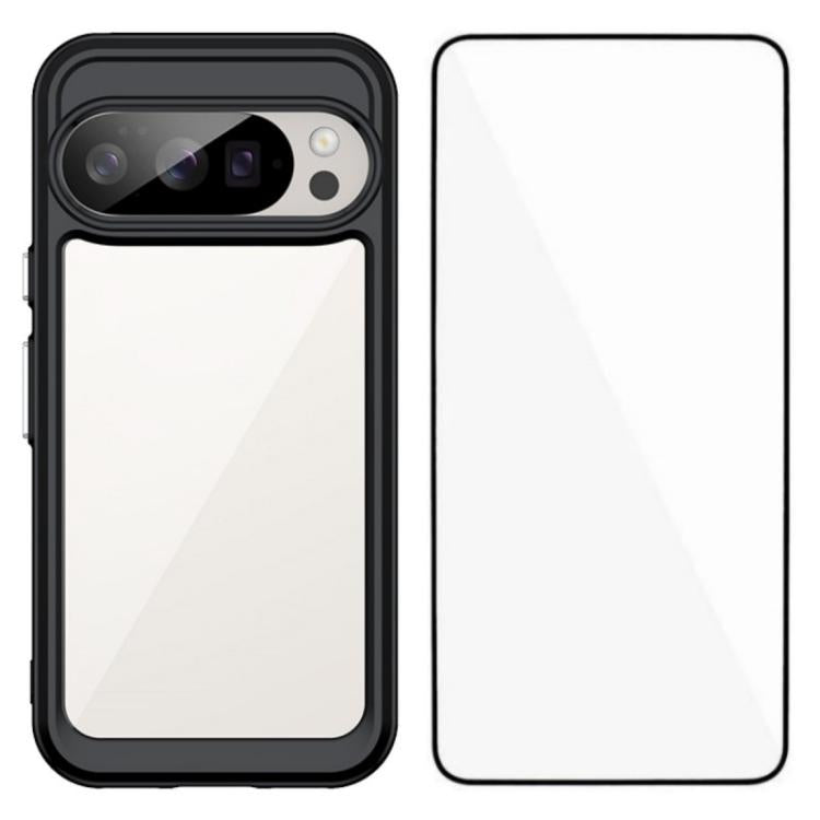 WANLONFENG Electroplated Buttons TPU Acrylic Phone Case with Screen Protector, For Google Pixel 10a, For Google Pixel 10 Pro XL, For Google Pixel 10 Pro, For Google Pixel 10, For Google Pixel 9a