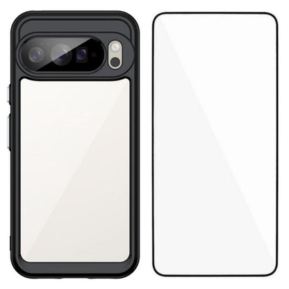 WANLONFENG Electroplated Buttons TPU Acrylic Phone Case with Screen Protector, For Google Pixel 10a, For Google Pixel 10 Pro XL, For Google Pixel 10 Pro, For Google Pixel 10, For Google Pixel 9a