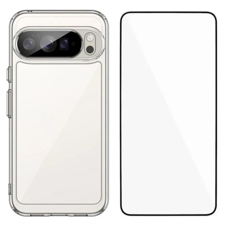 WANLONFENG Electroplated Buttons TPU Acrylic Phone Case with Screen Protector, For Google Pixel 10a, For Google Pixel 10 Pro XL, For Google Pixel 10 Pro, For Google Pixel 10, For Google Pixel 9a