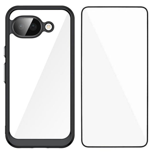 WANLONFENG Electroplated Buttons TPU Acrylic Phone Case with Screen Protector, For Google Pixel 10a, For Google Pixel 10 Pro XL, For Google Pixel 10 Pro, For Google Pixel 10, For Google Pixel 9a