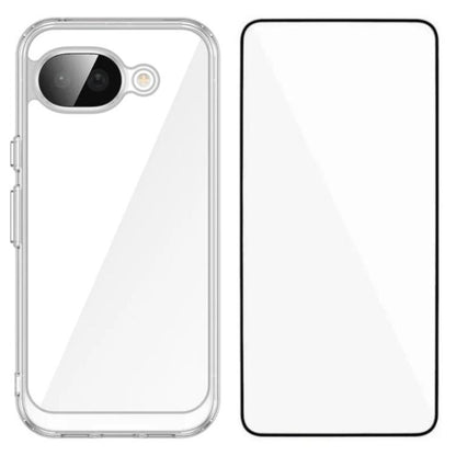 WANLONFENG Electroplated Buttons TPU Acrylic Phone Case with Screen Protector, For Google Pixel 10a, For Google Pixel 10 Pro XL, For Google Pixel 10 Pro, For Google Pixel 10, For Google Pixel 9a