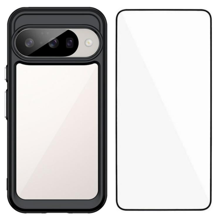 WANLONFENG Electroplated Buttons TPU Acrylic Phone Case with Screen Protector, For Google Pixel 10a, For Google Pixel 10 Pro XL, For Google Pixel 10 Pro, For Google Pixel 10, For Google Pixel 9a