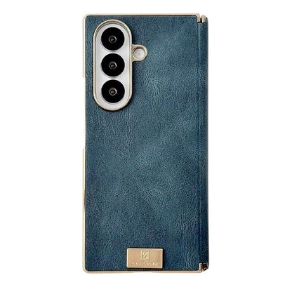 Electroplate Dual Axis Crazy Horse Texture PU Phone Case, For Galaxy Z Fold8 Ultra 5G, For Galaxy Z Fold7, For Galaxy Z Fold6, For Galaxy Z Fold5