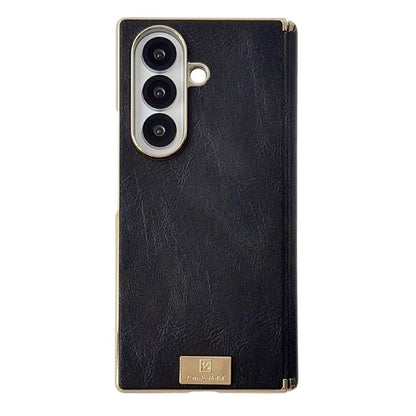 Electroplate Dual Axis Crazy Horse Texture PU Phone Case, For Galaxy Z Fold8 Ultra 5G, For Galaxy Z Fold7, For Galaxy Z Fold6, For Galaxy Z Fold5