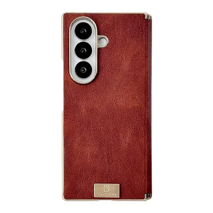 Electroplate Dual Axis Crazy Horse Texture PU Phone Case, For Galaxy Z Fold8 Ultra 5G, For Galaxy Z Fold7, For Galaxy Z Fold6, For Galaxy Z Fold5